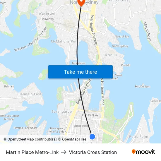 Martin Place Metro-Link to Victoria Cross Station map