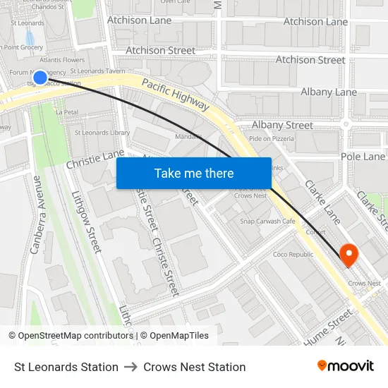 St Leonards Station to Crows Nest Station map