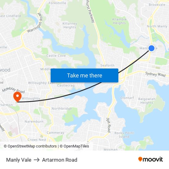 Manly Vale to Artarmon Road map