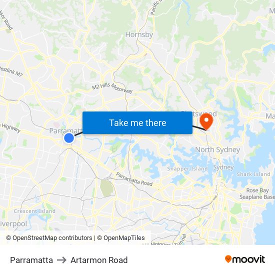Parramatta to Artarmon Road map