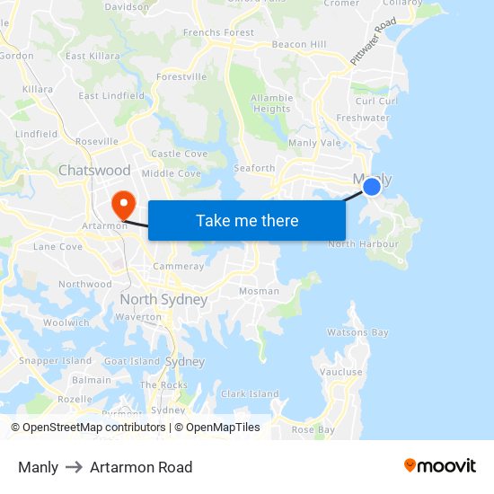 Manly to Artarmon Road map