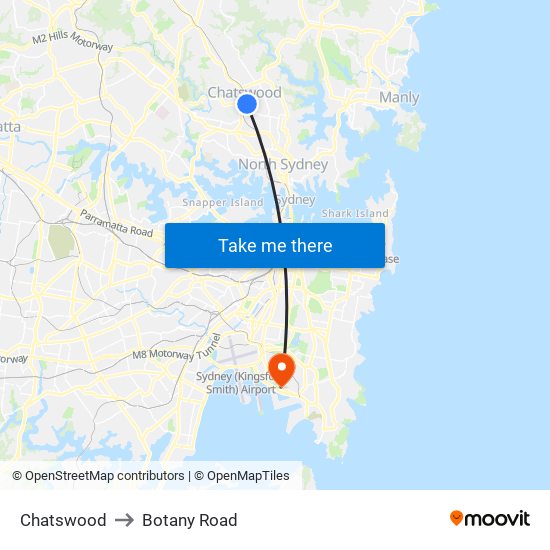 Chatswood to Botany Road map