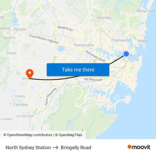 North Sydney Station to Bringelly Road map
