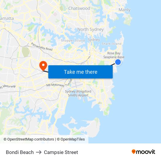 Bondi Beach to Campsie Street map