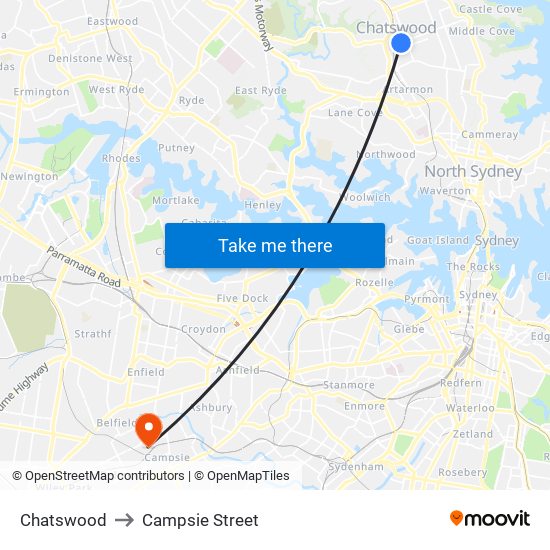 Chatswood to Campsie Street map