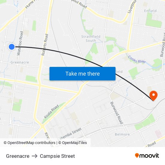 Greenacre to Campsie Street map