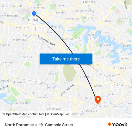 North Parramatta to Campsie Street map