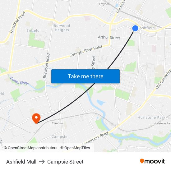 Ashfield Mall to Campsie Street map