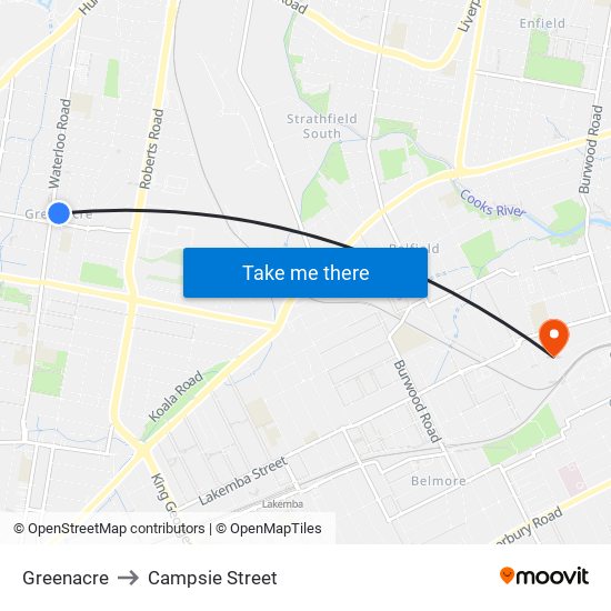Greenacre to Campsie Street map