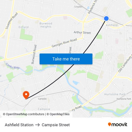Ashfield Station to Campsie Street map