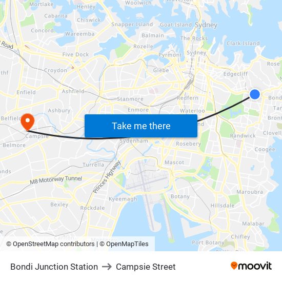 Bondi Junction Station to Campsie Street map