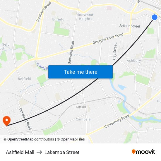 Ashfield Mall to Lakemba Street map