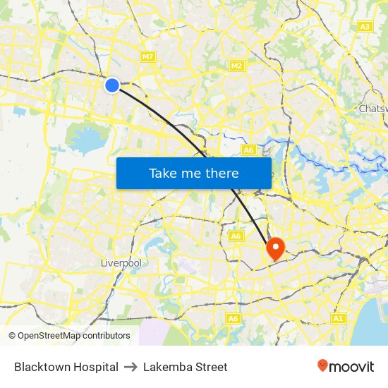 Blacktown Hospital to Lakemba Street map