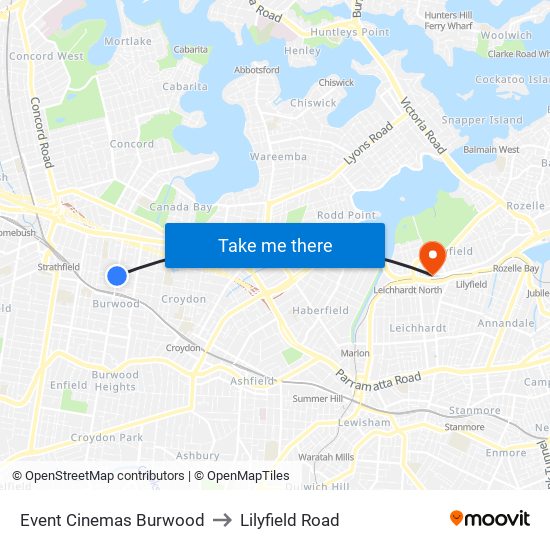 Event Cinemas Burwood to Lilyfield Road map