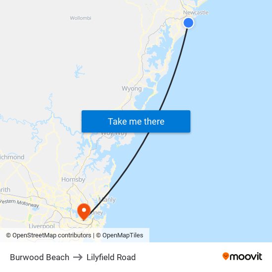 Burwood Beach to Lilyfield Road map