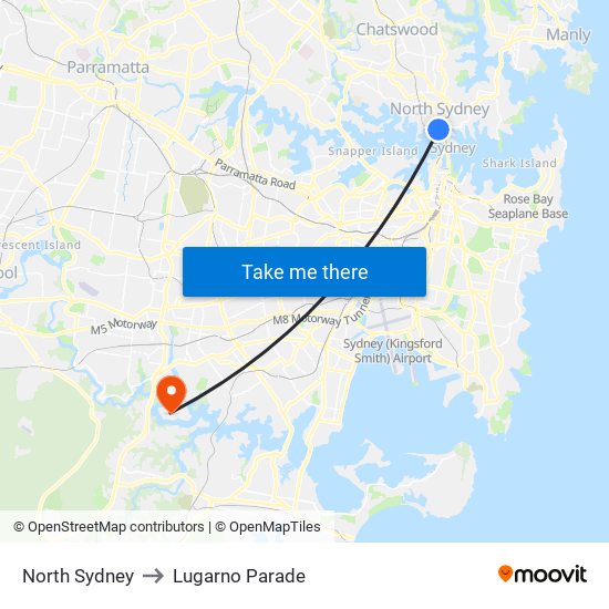 North Sydney to Lugarno Parade map