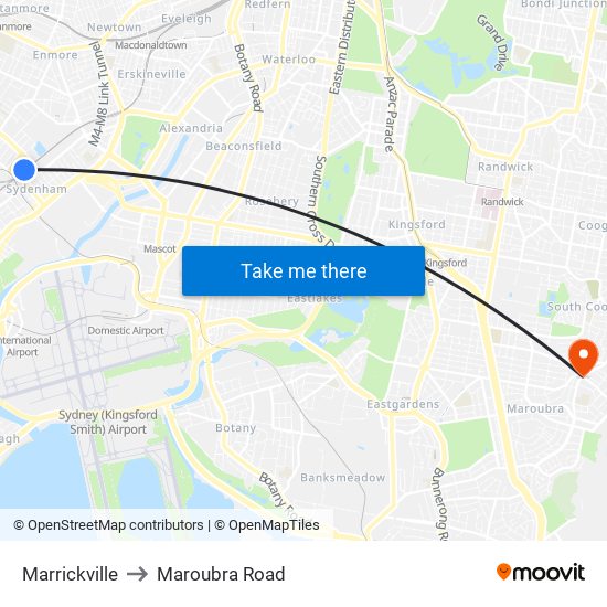 Marrickville to Maroubra Road map