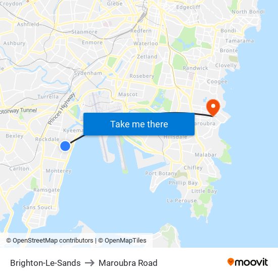 Brighton-Le-Sands to Maroubra Road map