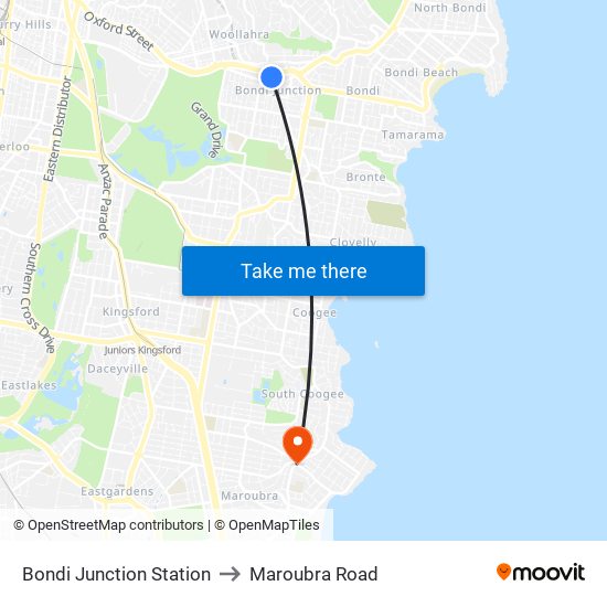 Bondi Junction Station to Maroubra Road map