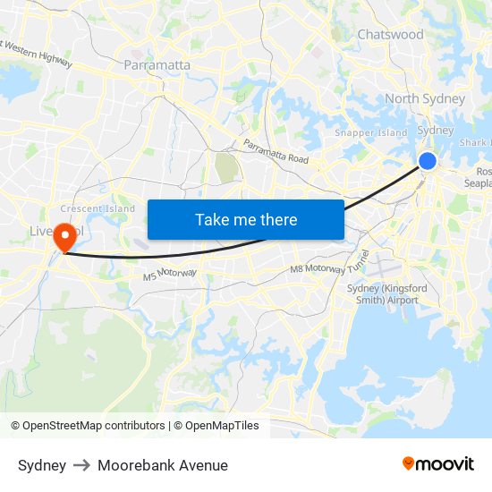 Sydney to Moorebank Avenue map