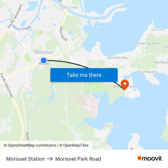 Morisset Station to Morisset Park Road map