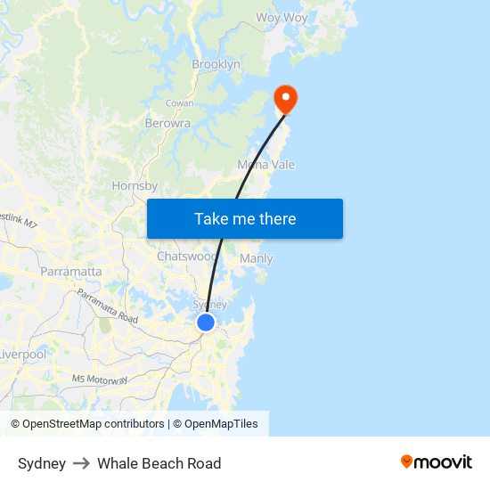 Sydney to Whale Beach Road map