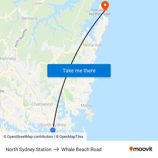 North Sydney Station to Whale Beach Road map