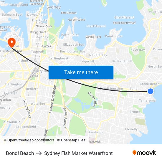 Bondi Beach to Sydney Fish Market Waterfront map