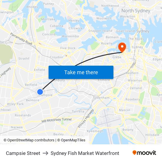 Campsie Street to Sydney Fish Market Waterfront map