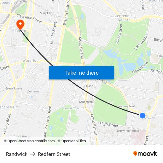 Randwick to Redfern Street map