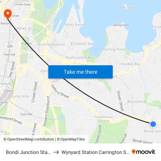 Bondi Junction Station to Wynyard Station Carrington Street map