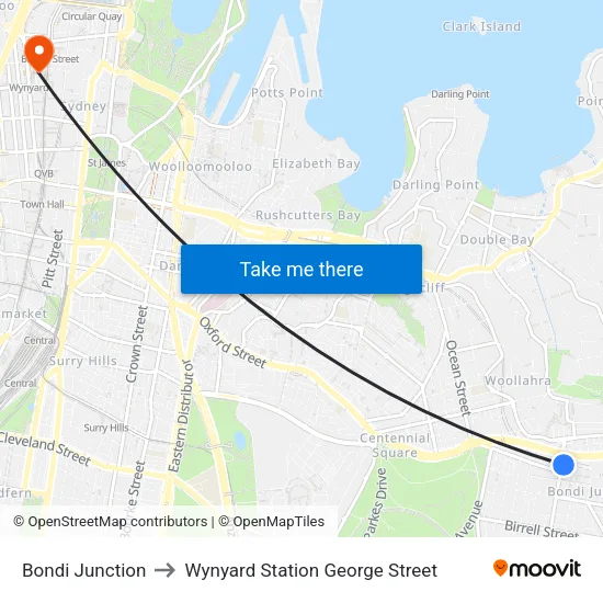 Bondi Junction to Wynyard Station George Street map
