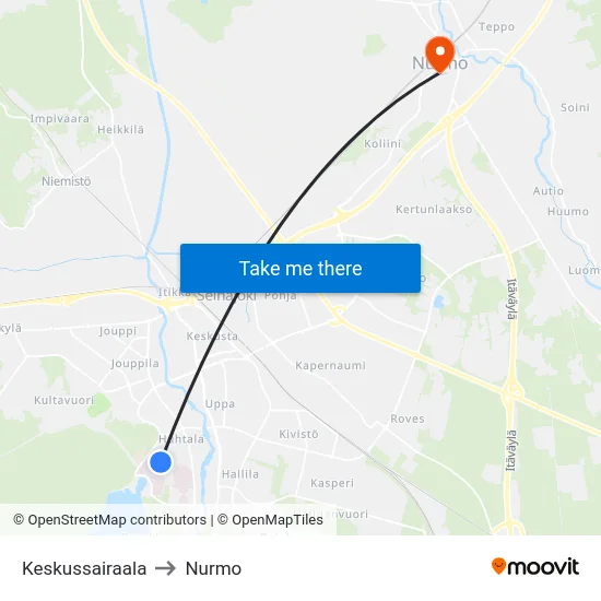 Keskussairaala to Nurmo map
