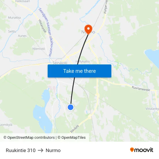 Ruukintie 310 to Nurmo map