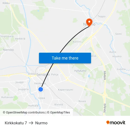 Kirkkokatu 7 to Nurmo map