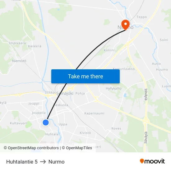 Huhtalantie 5 to Nurmo map