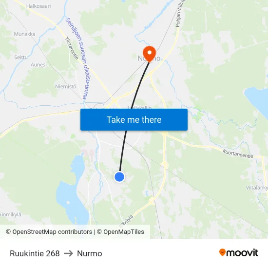 Ruukintie 268 to Nurmo map