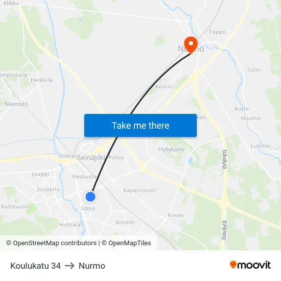 Koulukatu 34 to Nurmo map