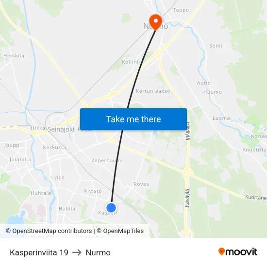 Kasperinviita 19 to Nurmo map