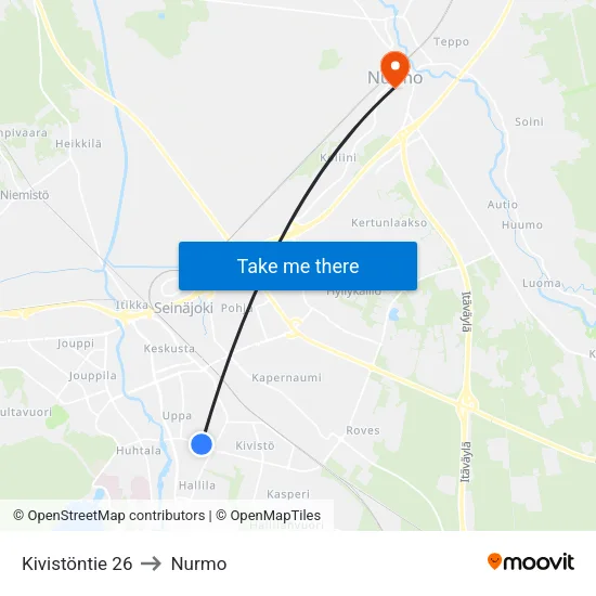Kivistöntie 26 to Nurmo map