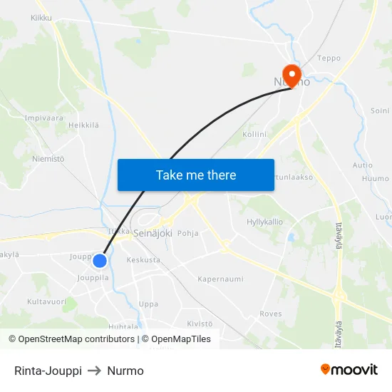 Rinta-Jouppi to Nurmo map