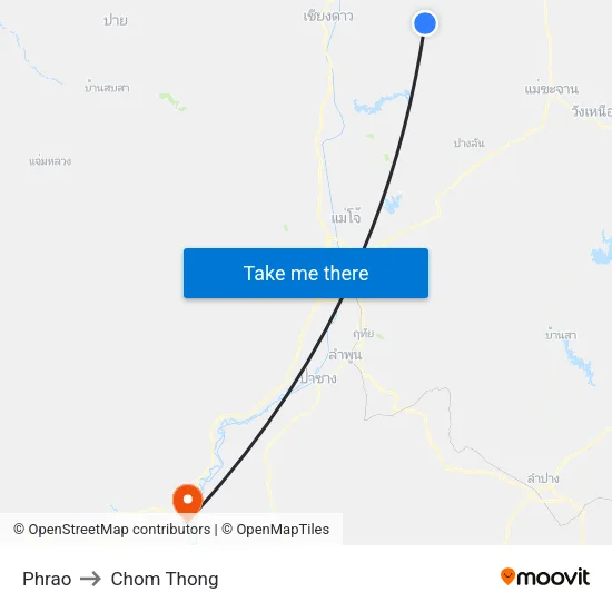 Phrao to Chom Thong map