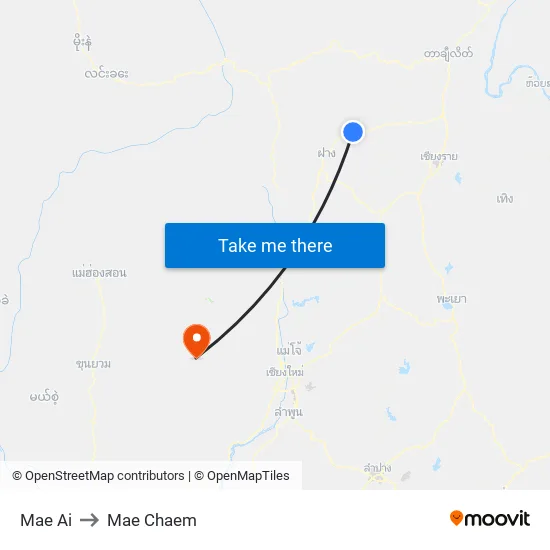 Mae Ai to Mae Chaem map