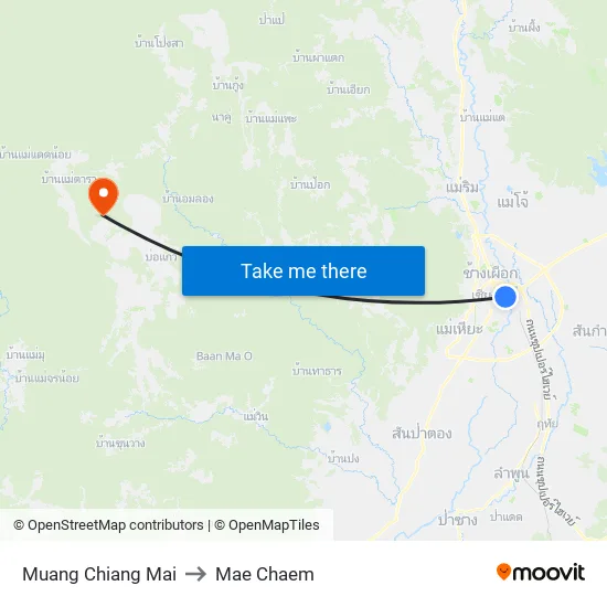 Muang Chiang Mai to Mae Chaem map