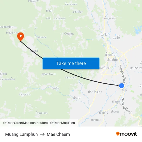 Muang Lamphun to Mae Chaem map