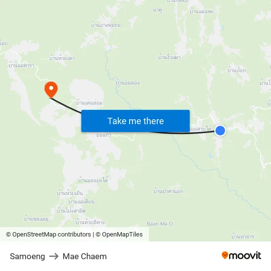Samoeng to Mae Chaem map