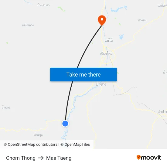 Chom Thong to Mae Taeng map