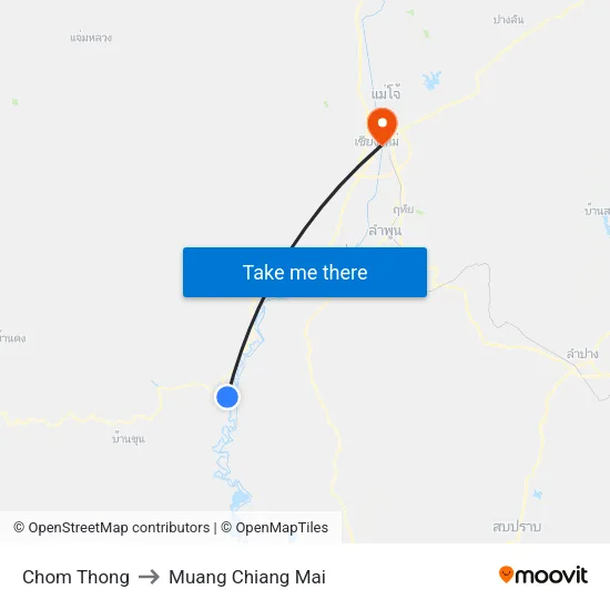 Chom Thong to Muang Chiang Mai map