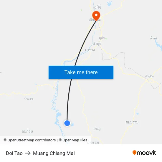Doi Tao to Muang Chiang Mai map