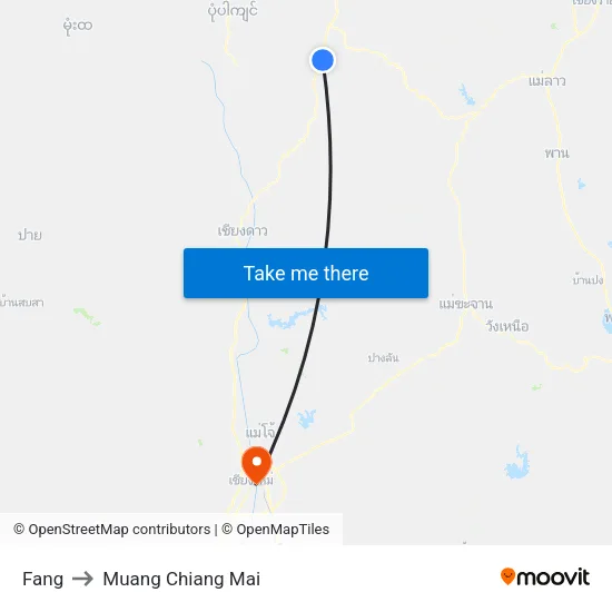 Fang to Muang Chiang Mai map